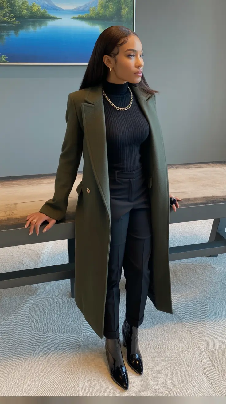 warm fall outfits Minimalist Black-on-Black with Sharp Details