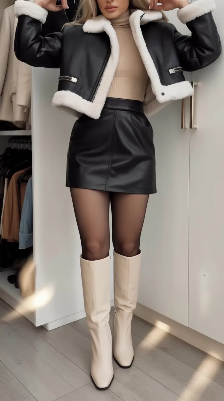 warm fall outfits Leather Meets Luxe Neutrals