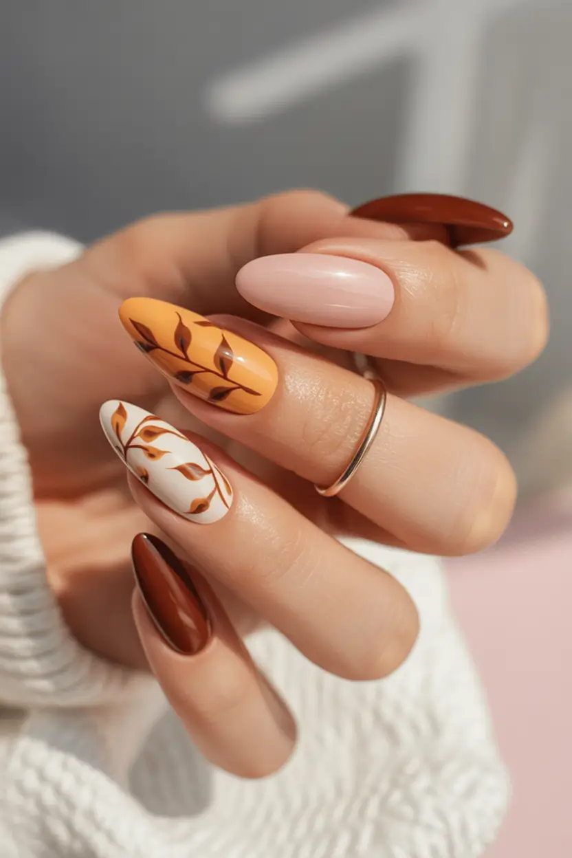 cute-fall-nails-Earthy-Elegance-in-Tapered-Almond