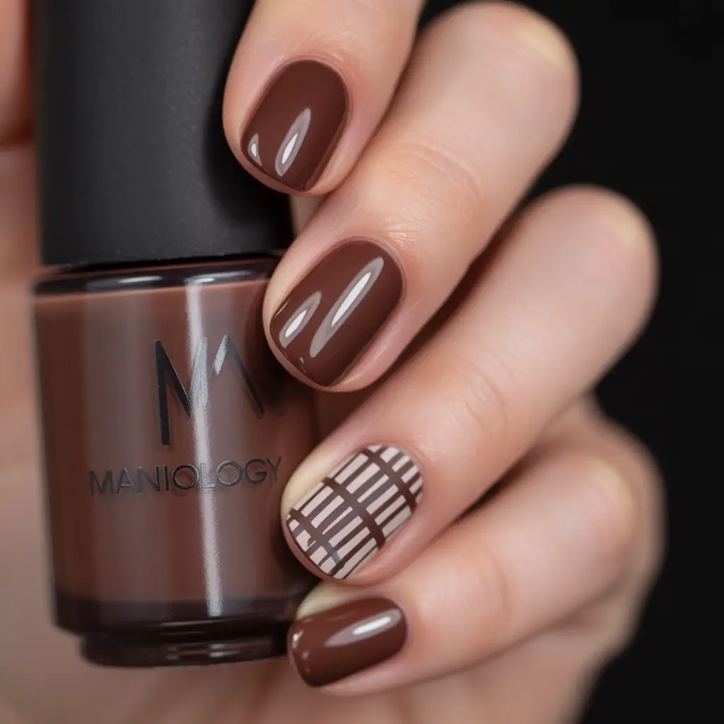 cute-fall-nails-Chocolate-Plaid-Perfection-for-Cozy-Season