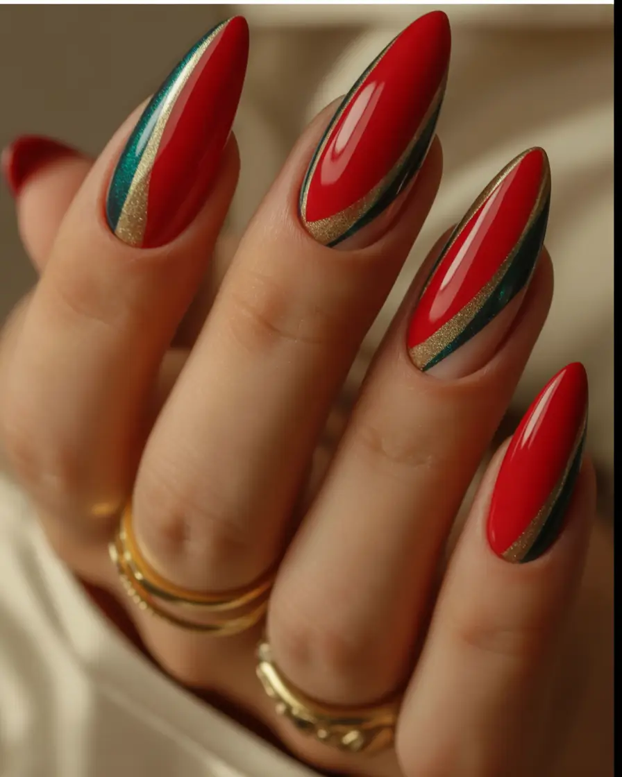 cute-fall-nails-Sleek-Scarlet-with-Jewel-Tone-Accents