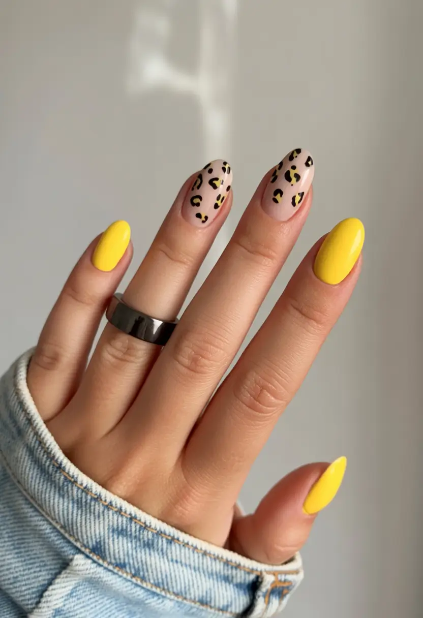 cute-fall-nails-Bold-Yellow-and-Leopard-Pop