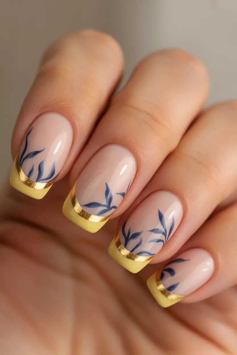 cute-fall-nails-Golden-Tips-with-Navy-Whispers