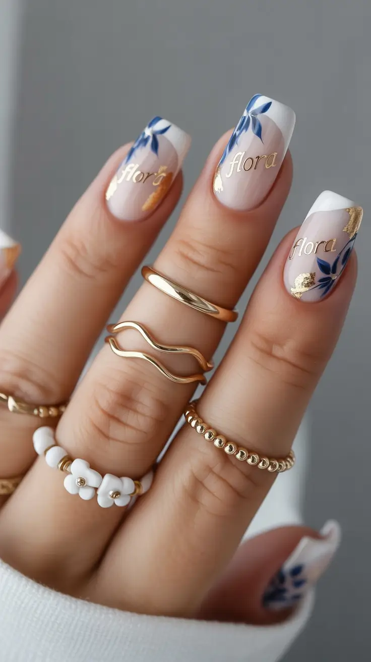 cute-fall-nails-Floral-French-Tips-with-Custom-Lettering