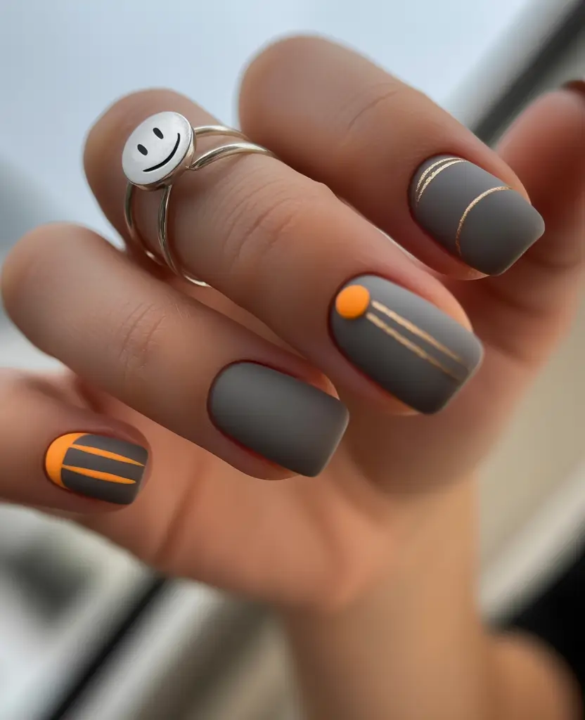 cute-fall-nails-Graphite-and-Tangerine-Geometrics
