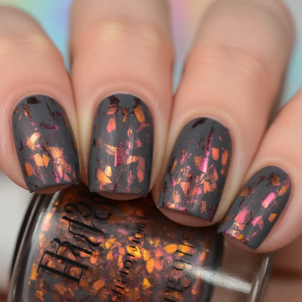 cute-fall-nails-Moody-Charcoal-with-Copper-Sparks