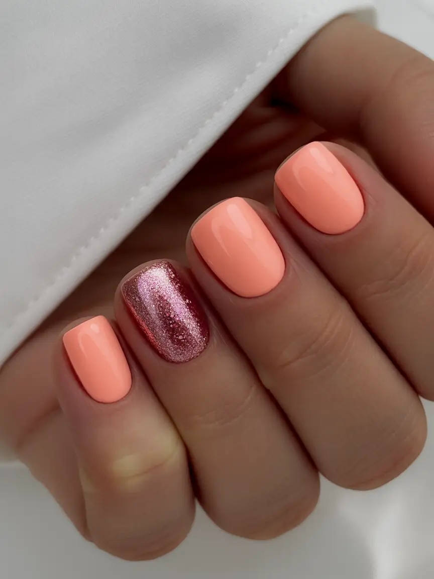 cute-fall-nails-Peachy-Pink-with-a-Single-Glitter-Pop