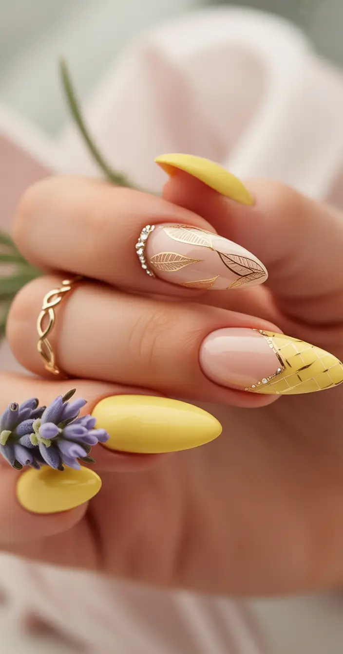 early fall nails 2025 Golden Leaf & Butter Yellow