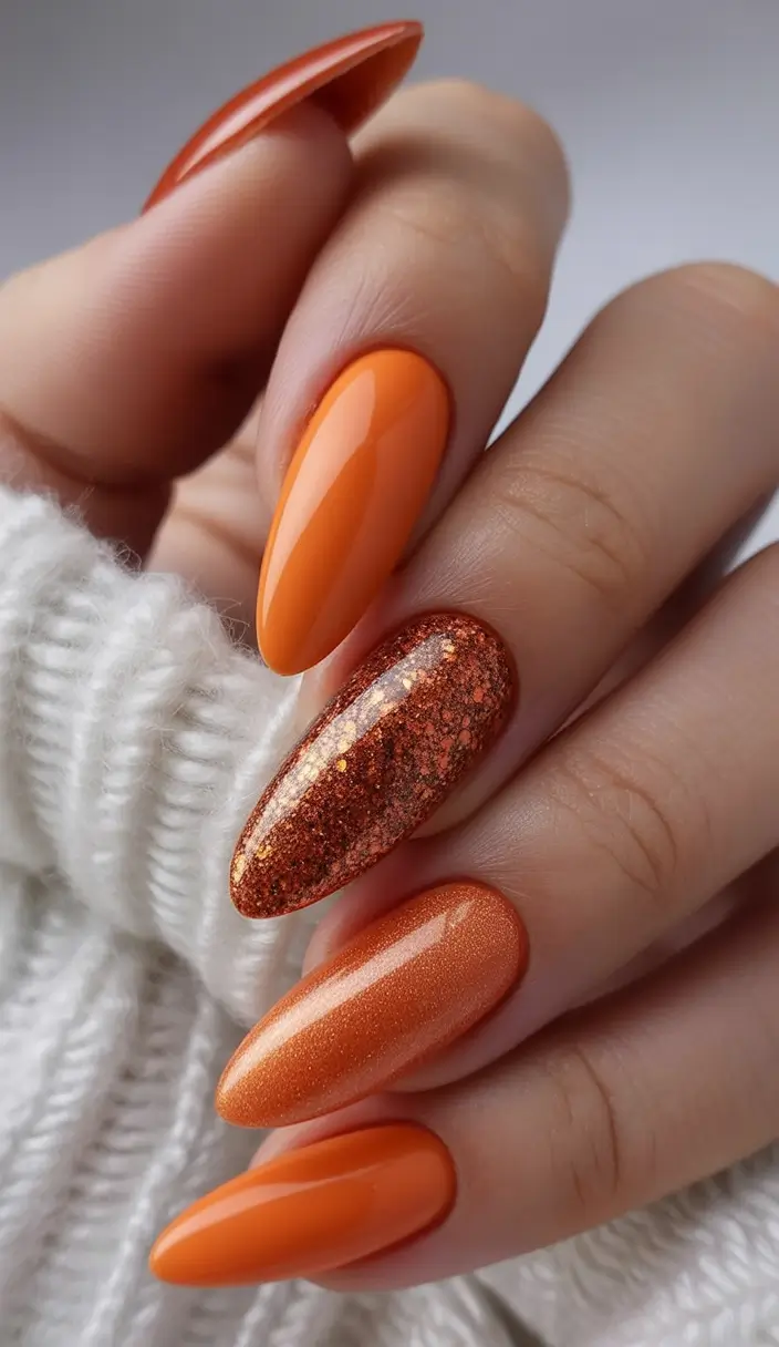 early fall nails 2025 Copper Spark & Pumpkin Spice Shimmer