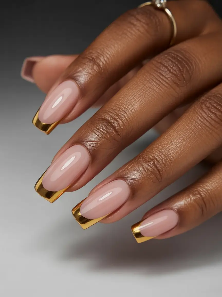 early fall nails 2025 Golden Edge French