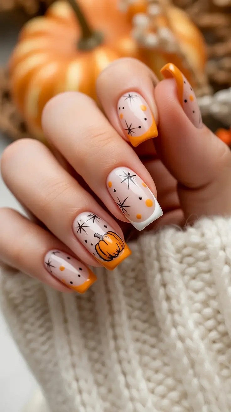 early fall nails 2025 Pumpkin Pop & Playful French