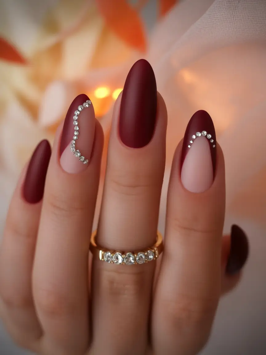 early fall nails 2025 Burgundy & Bling: The Cozy Chic