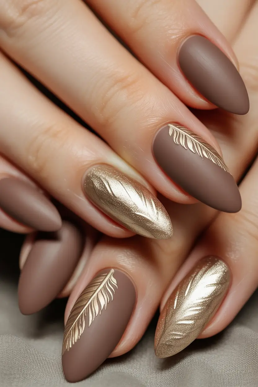early fall nails 2025 Feathered Bronze & Mocha Tones
