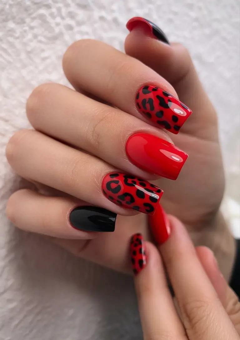 early fall nails 2025 Cherry Red Meets Midnight Spots