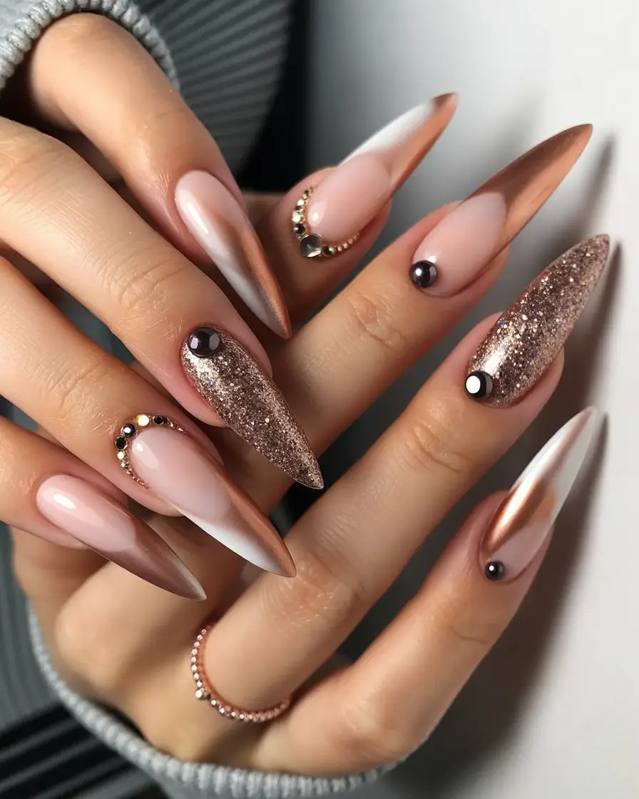 Fall French tip nails Bronzed Gradient Drama