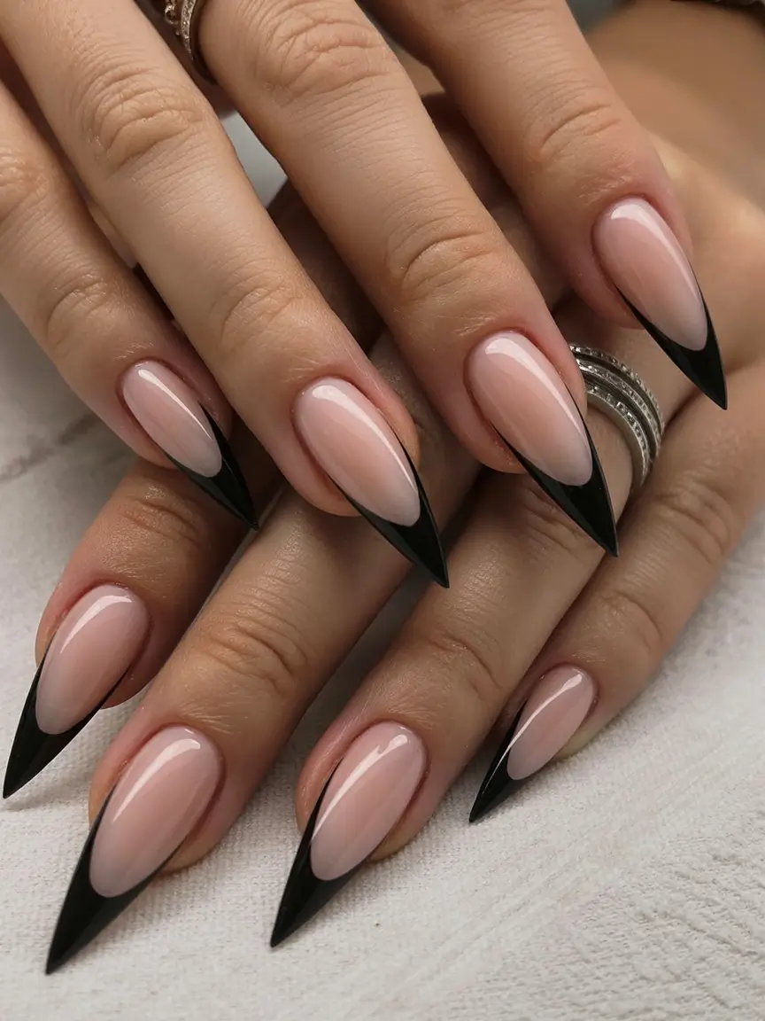 Fall French tip nails Sharp Black Drama