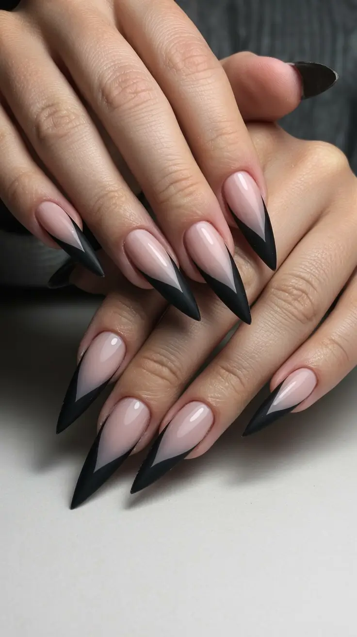 Fall French tip nails Matte Noir Edge