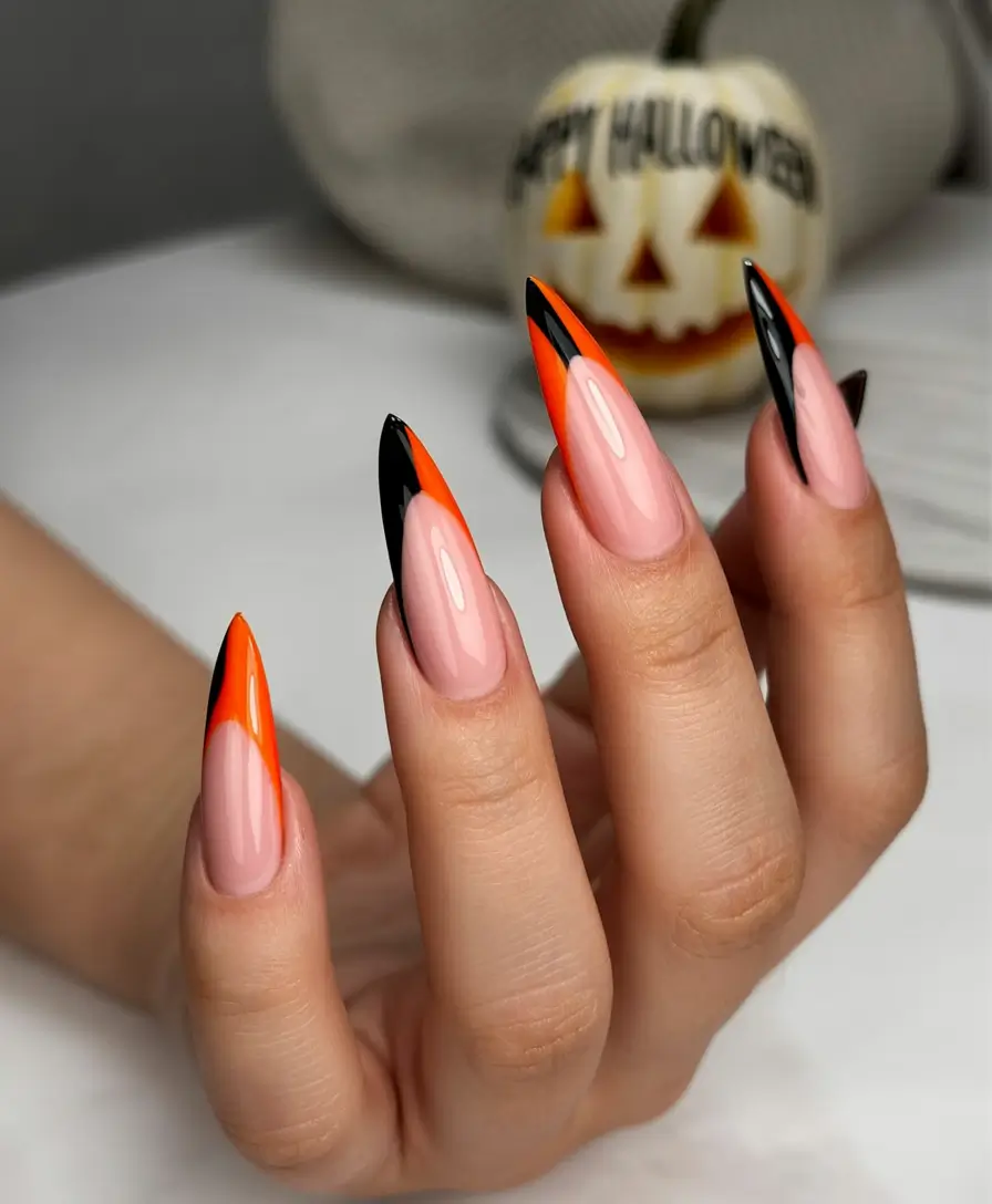 Fall French tip nails Halloween Split-Tone Tips