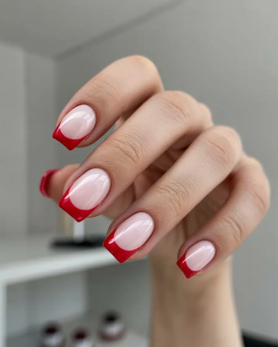 Fall French tip nails Classic Red on Sleek Square Short