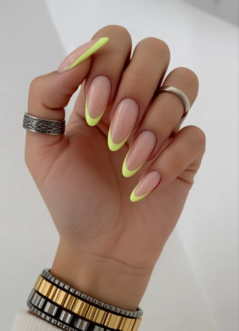 Fall French tip nails Neon Citrus Energy