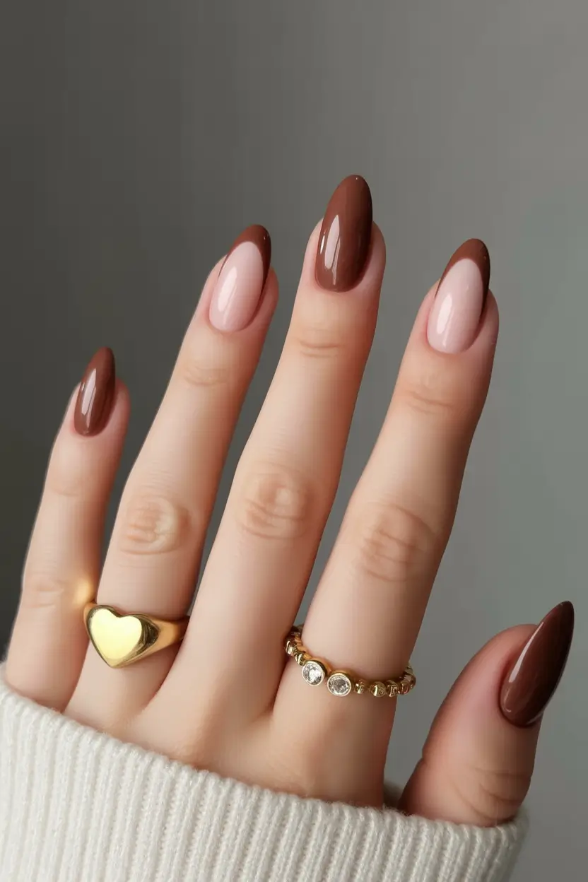 Fall French tip nails Chocolate Chic