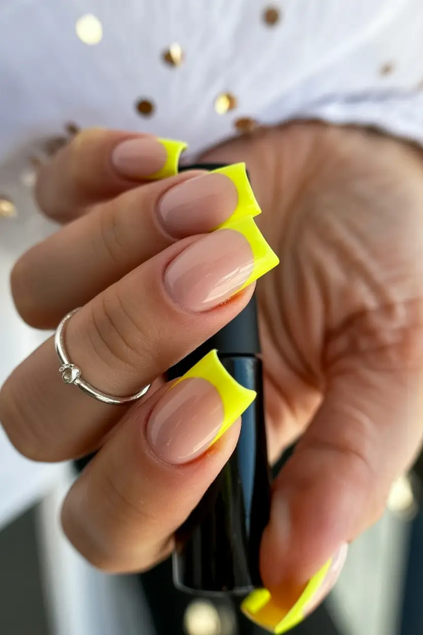 Fall French tip nails Neon Pop with Almond Flair