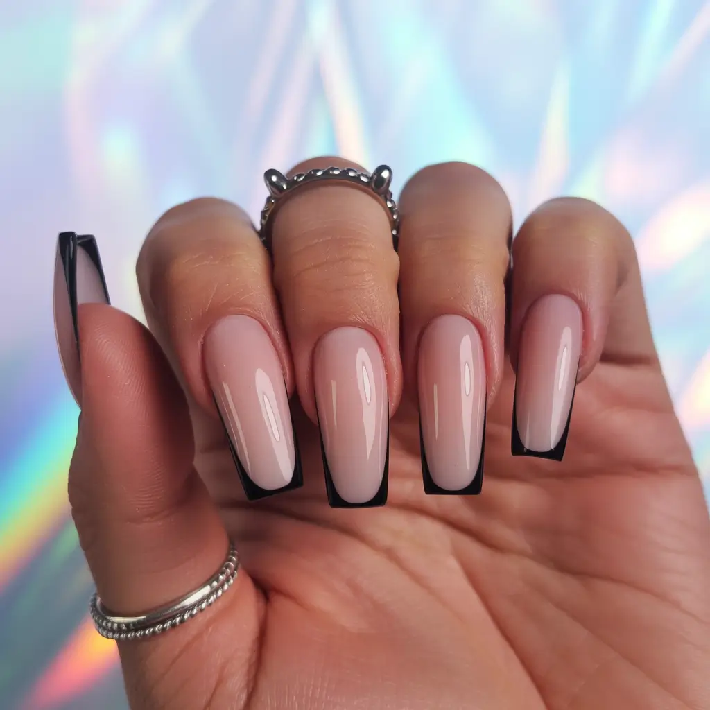 Fall French tip nails Sharp Black Edge Sophistication