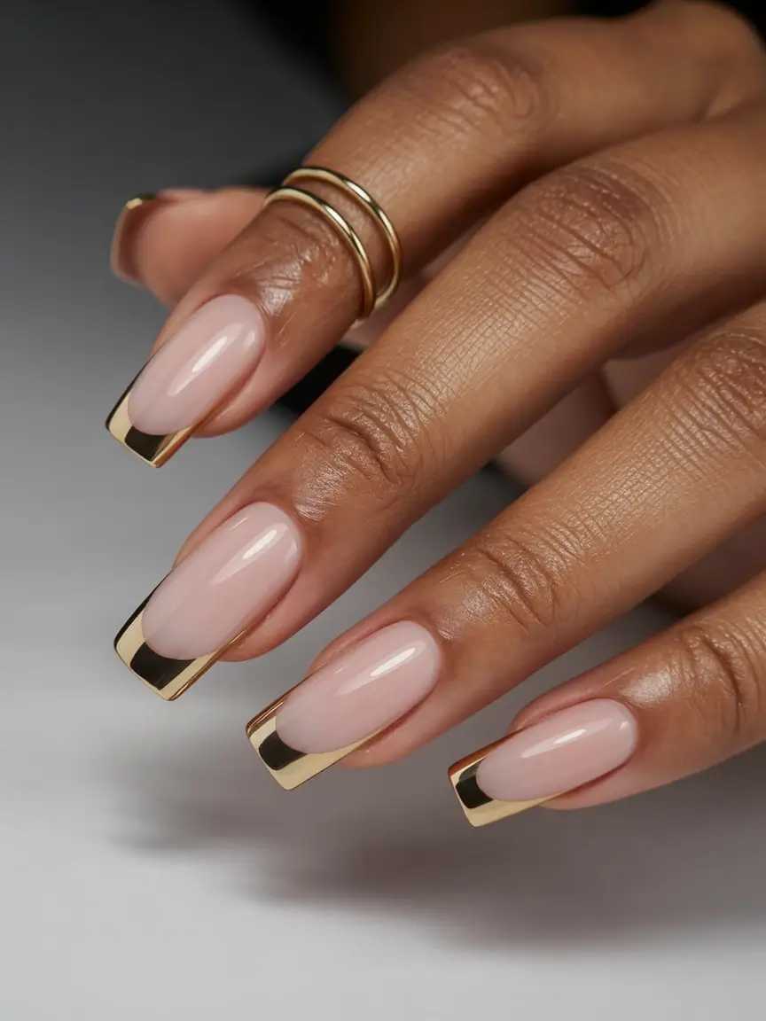 Fall French tip nails Gold Luxe Minimalism