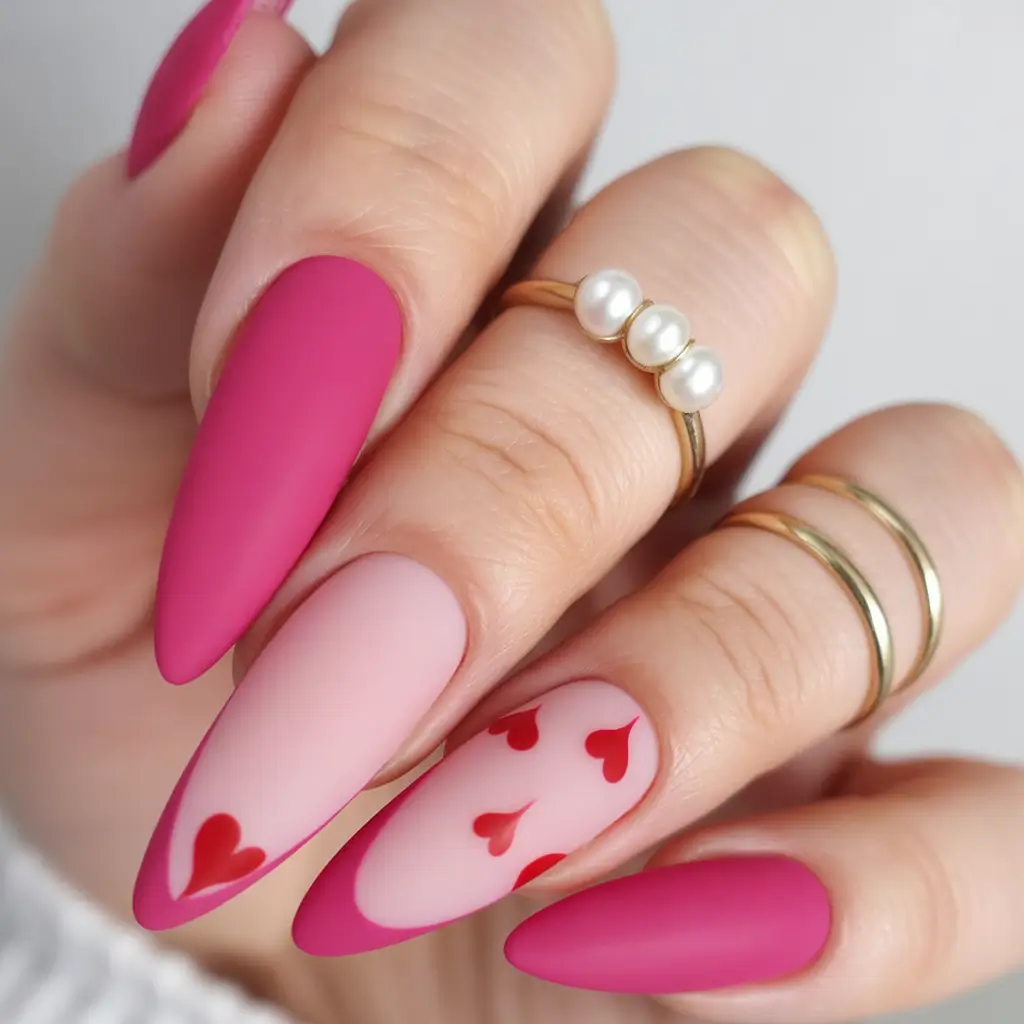 2025 pink fall nails Matte Romance Hearts