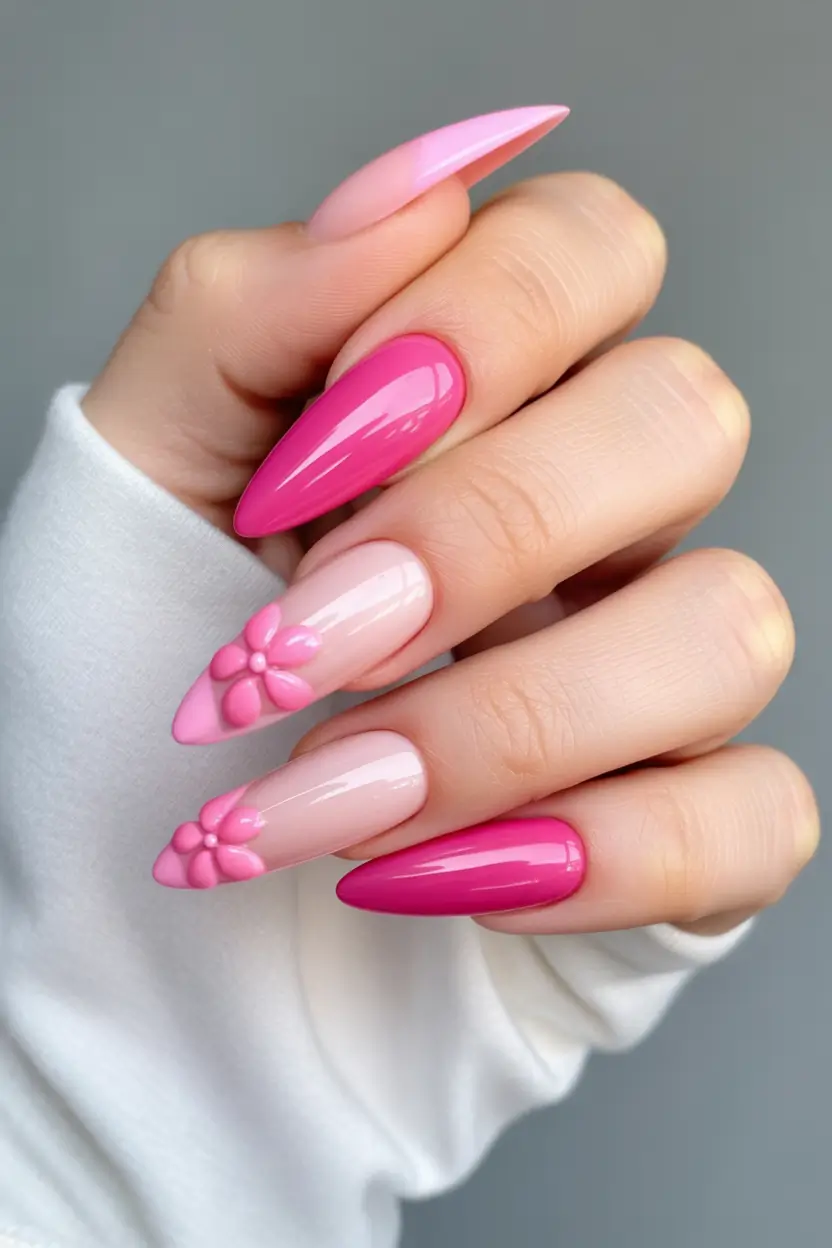 2025 pink fall nails 3D Floral Pop