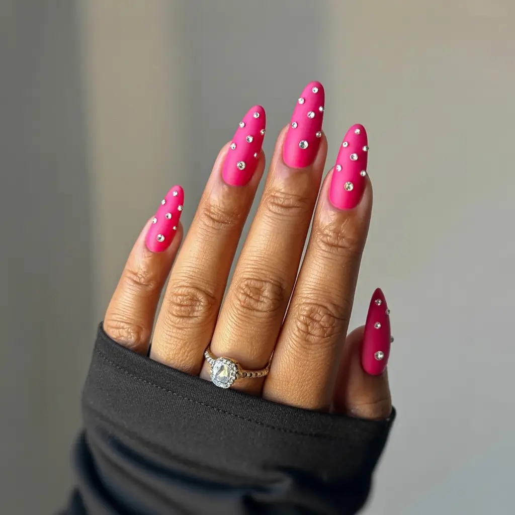 2025 pink fall nails Crystal Matte Chic