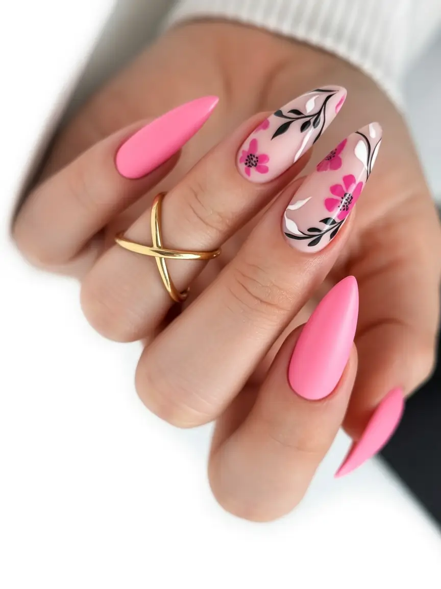 2025 pink fall nails Bold Botanical Energy