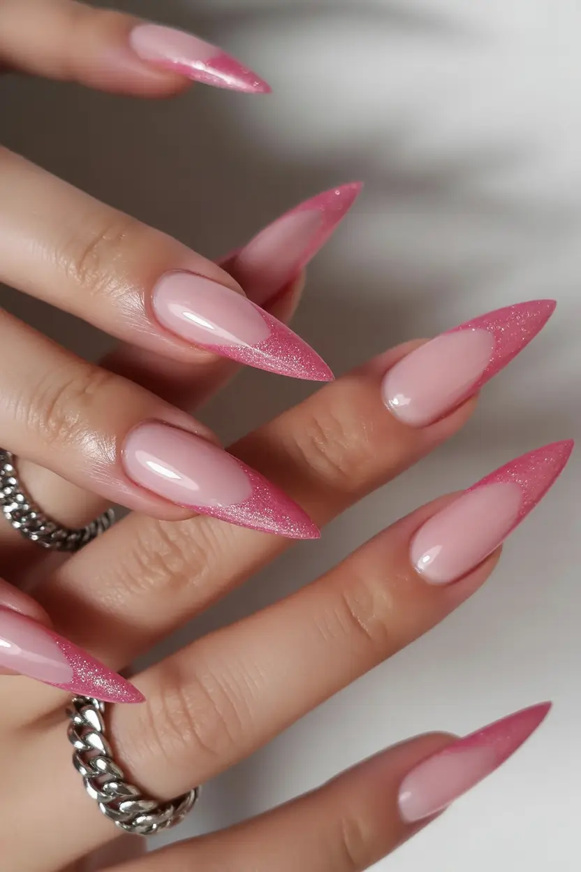 2025 pink fall nails Sparkling Edge French