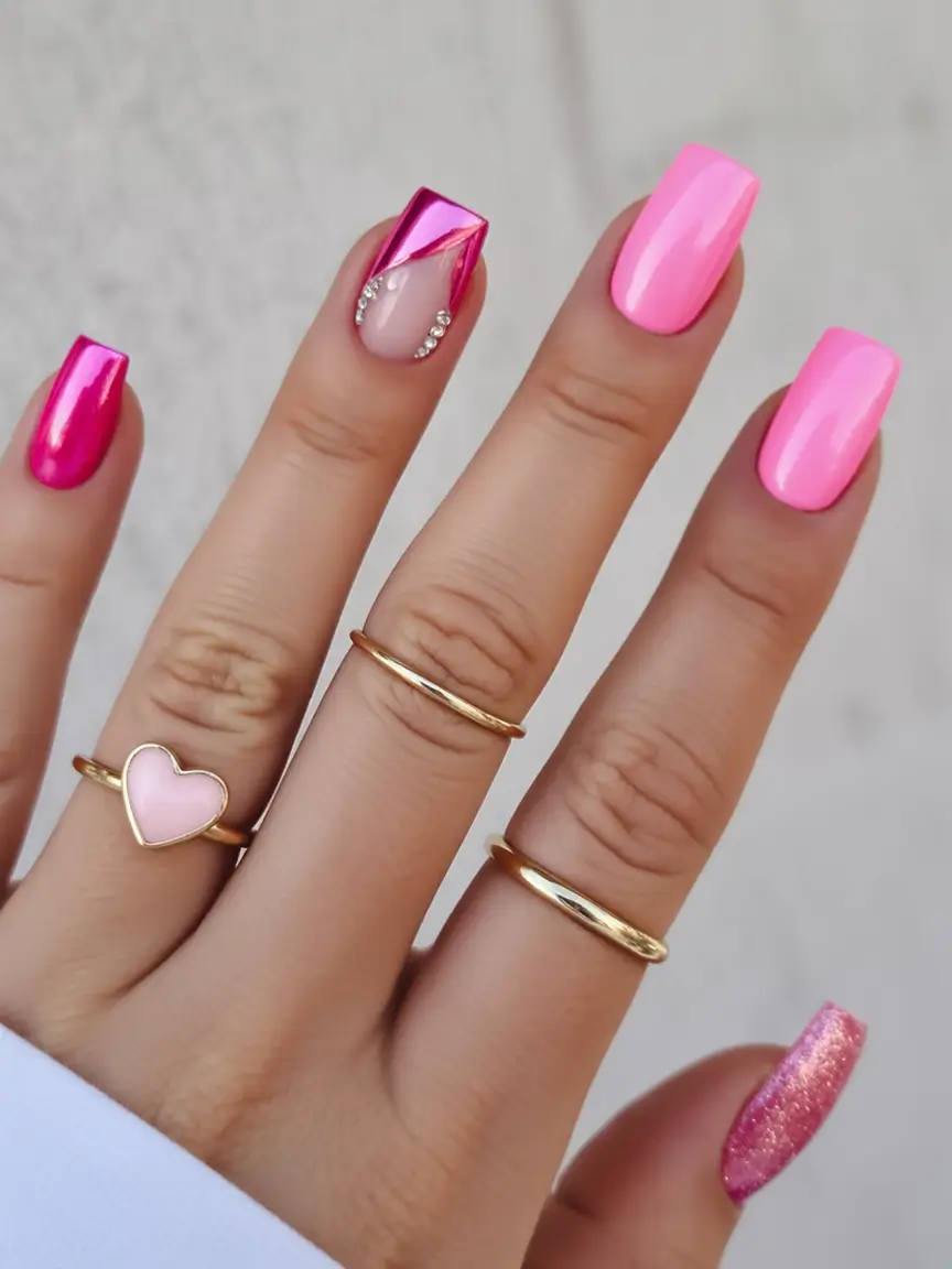 2025 pink fall nails Glam Edge Squares