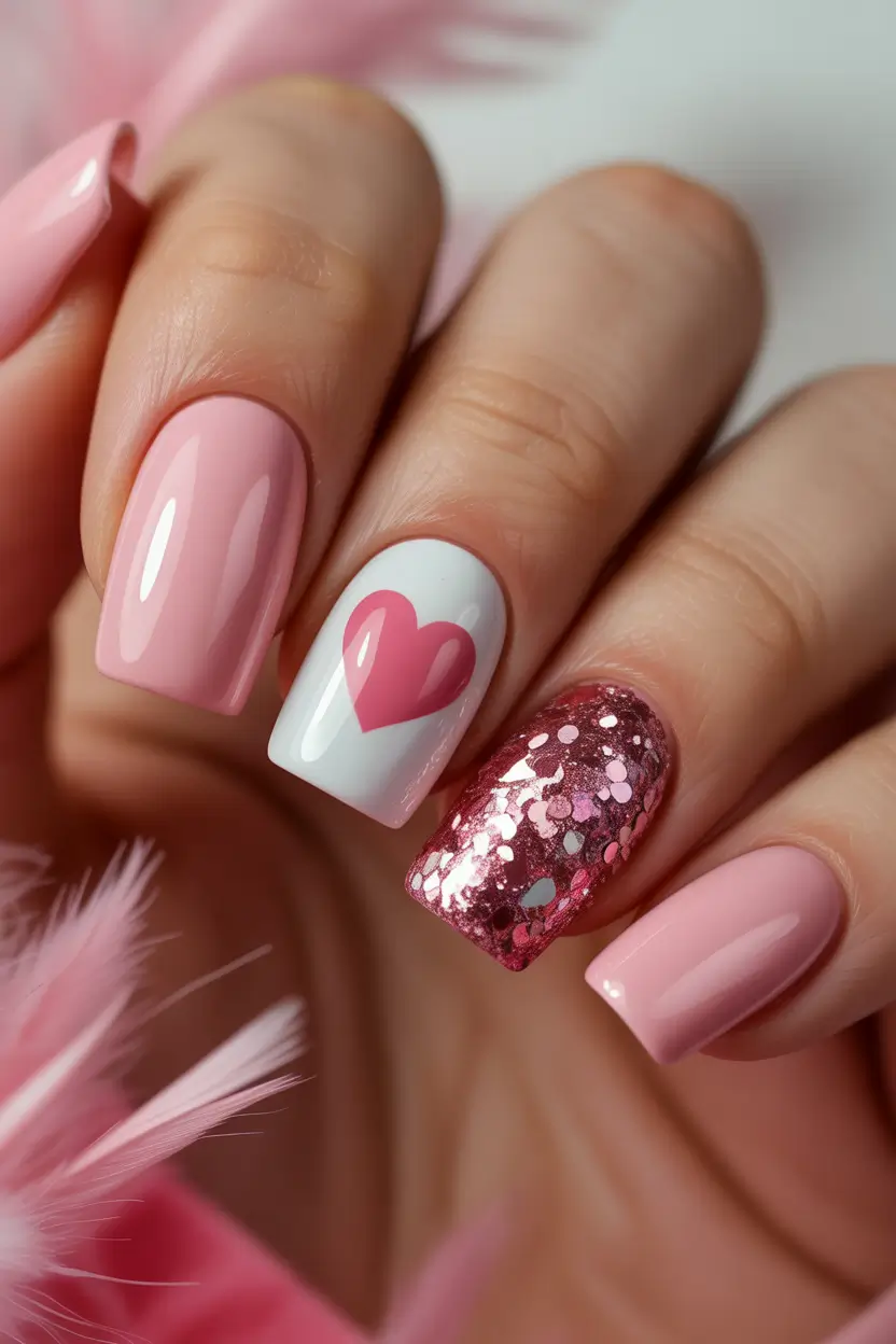 2025 pink fall nails Heartfelt Sparkle