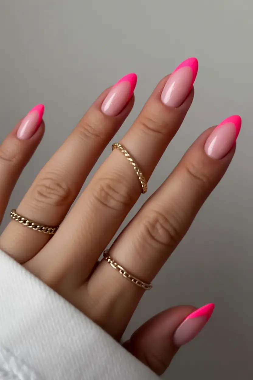 2025 pink fall nails Neon French Energy