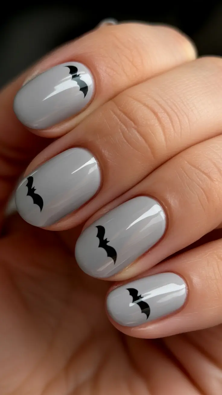 2025 round fall nails Minimalist Bats on Soft Grey