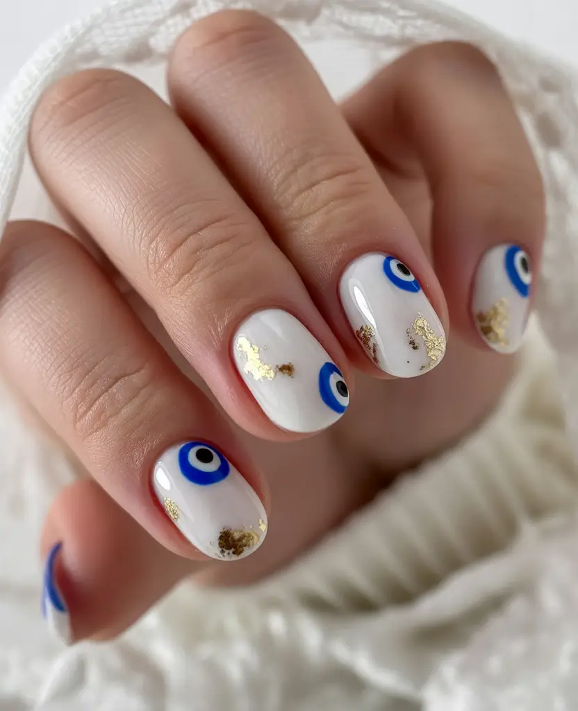2025 round fall nails Protective Evil Eye With Gold Foil