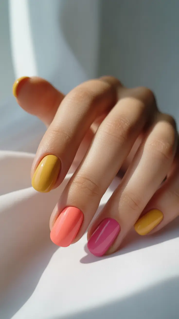 2025 round fall nails Playful Rainbow Mix