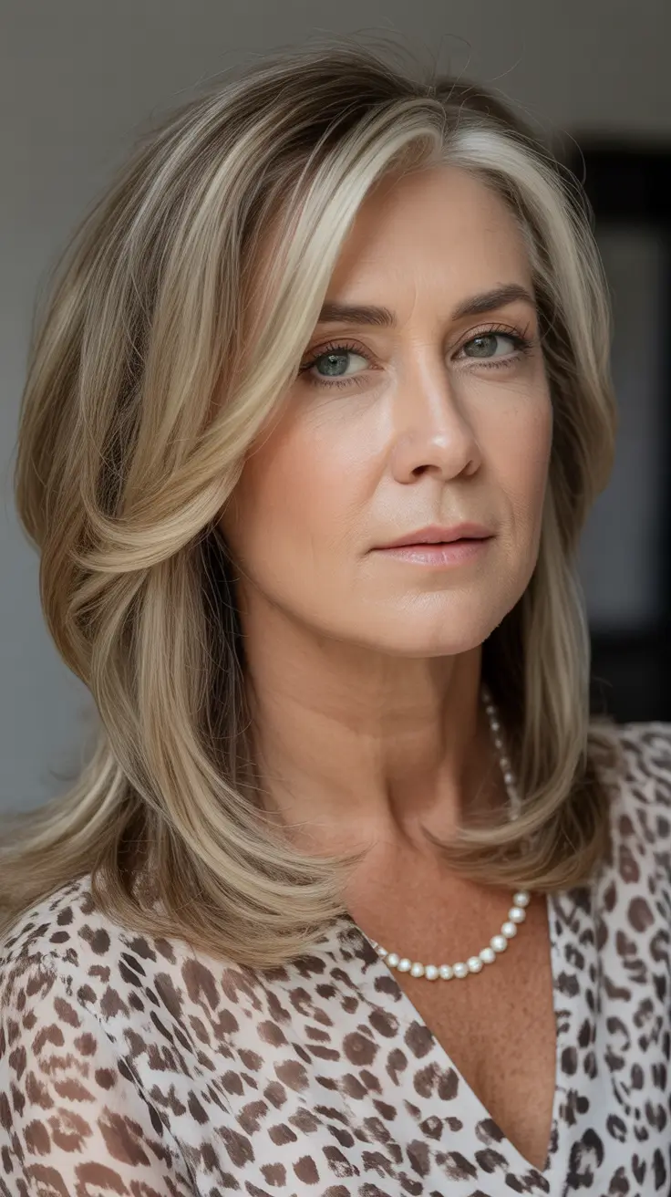 Fall hairstyles for women over 50 Layered Honey Highlights