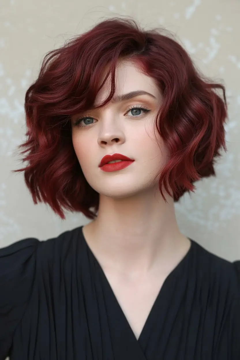 autumn fall haircuts Velvet Red Waves with Volume