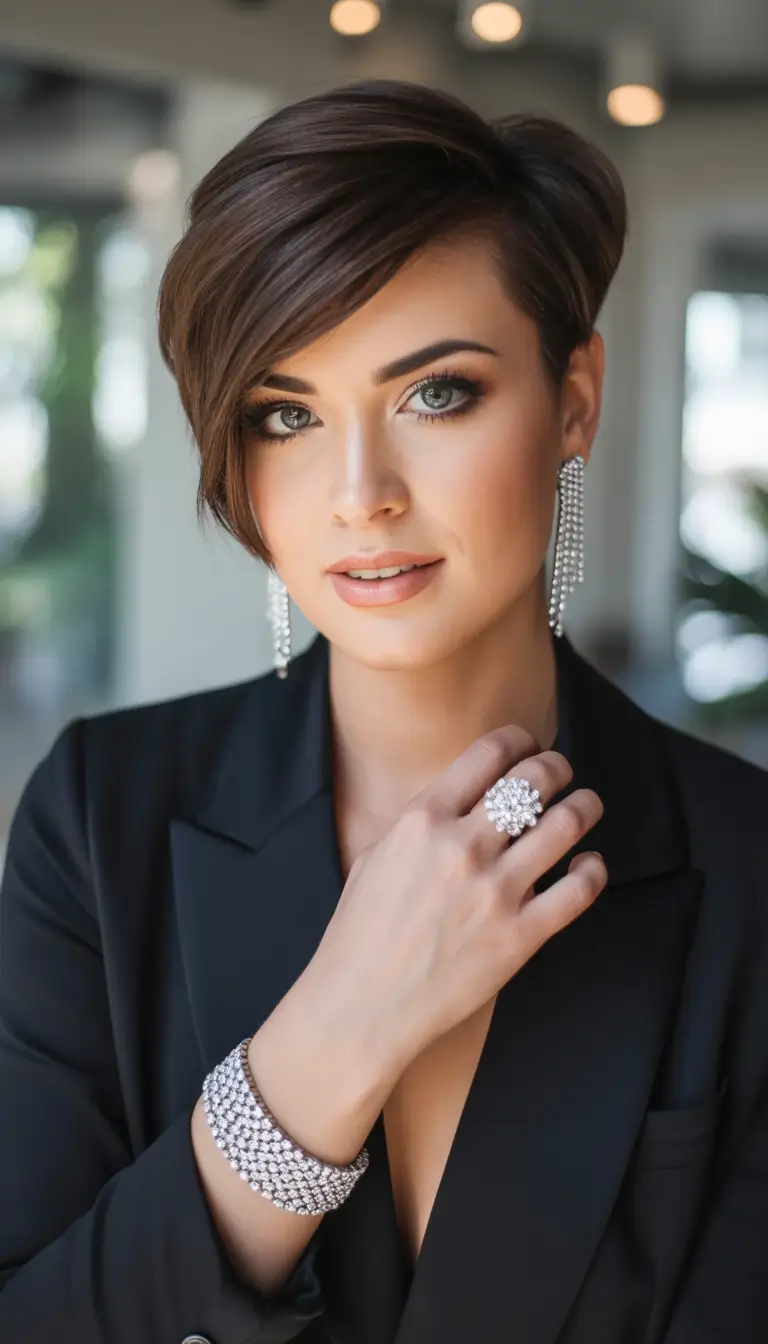 autumn fall haircuts Polished Brunette Crop with Side Sweep