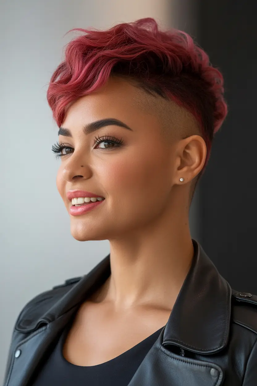 autumn fall haircuts Undercut Pixie with Crimson Flair