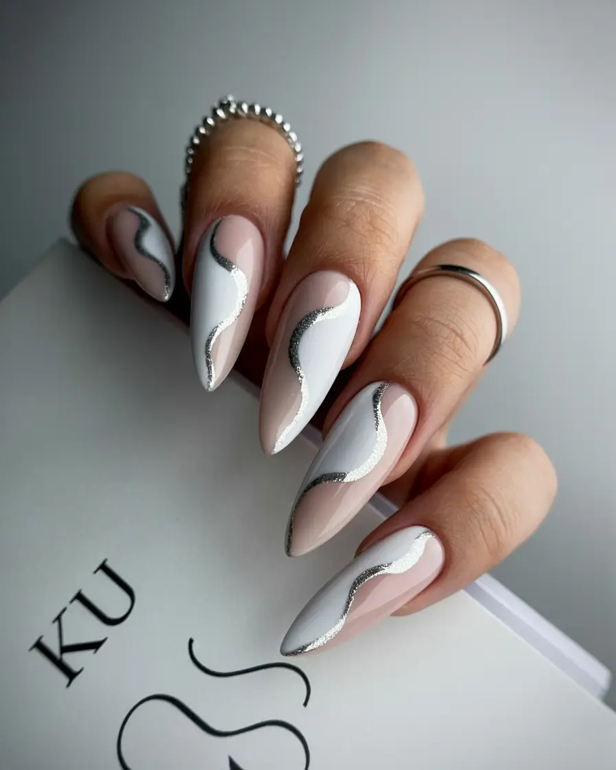 autumn nails designs Wavy Silver Elegance