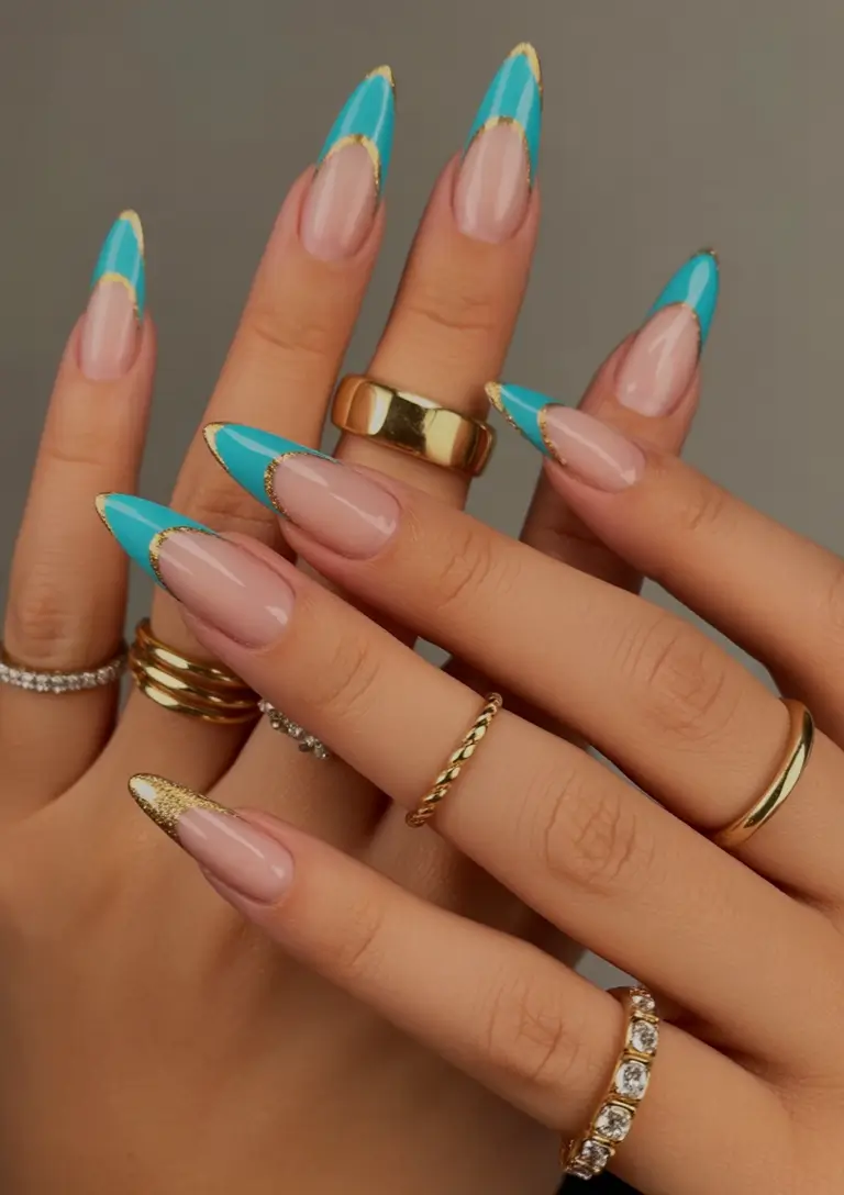 autumn nails designs Turquoise French Twist