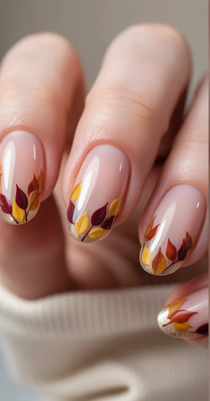 autumn nails designs Falling Leaves French