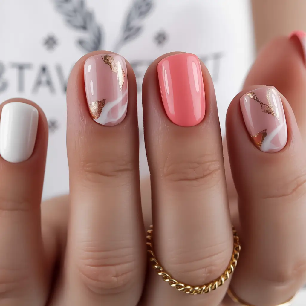 autumn nails designs Warm Coral Marble