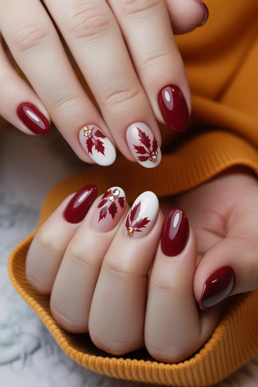 autumn nails designs Maple Leaf Charm