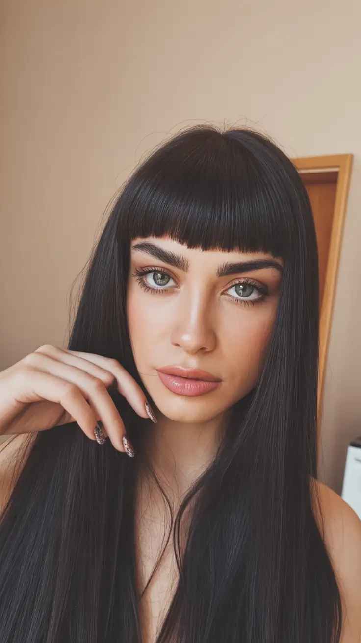Long Straight Fall haircut with bangs