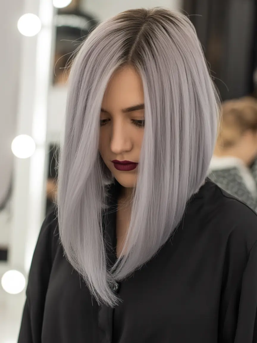 Straight Lob Fall haircut with bangs